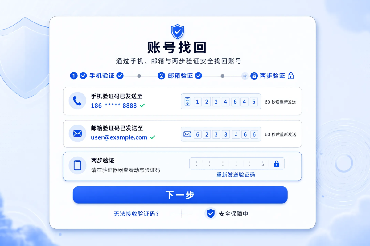 账号找回:手机、邮箱与两步验证